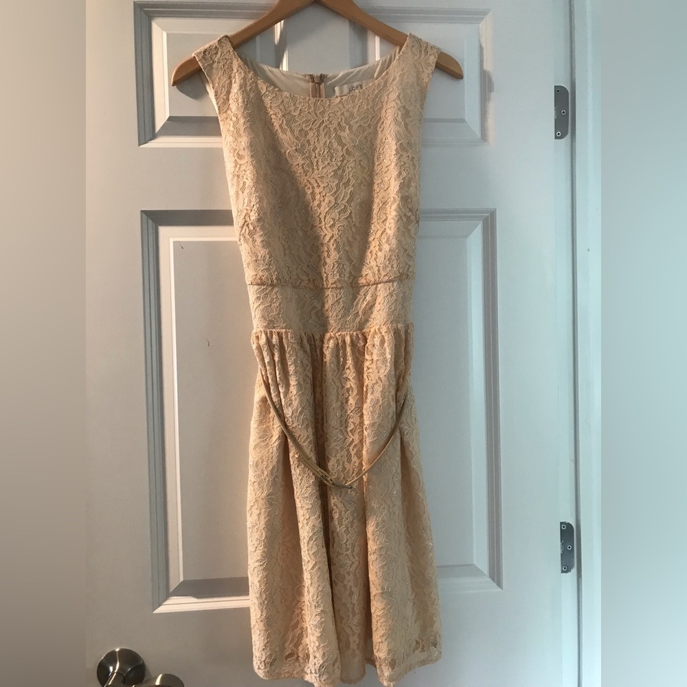 Beige/silver lace dress w/ nude belt
